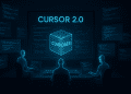 AI agents coding around a glowing Cursor 2.0 Composer interface in a futuristic neon-lit workspace