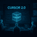 AI agents coding around a glowing Cursor 2.0 Composer interface in a futuristic neon-lit workspace