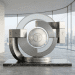 A minimalist 3D architectural sculpture featuring the Tether logo at the centre, interlocking with symbols for the Pound, Euro, and Yen in a clean, modern office setting.