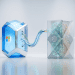A minimalist 3D-style editorial image featuring the Microsoft and OpenAI logos housed in translucent, crystalline structures. The two entities are connected by glass-like conduits on a clean, neutral grey background, symbolising their evolving "open relationship" in the tech industry.