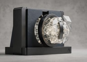 Minimalist 3D concept visual of a mechanical vault mechanism encasing a glowing, fractured geometric core, representing AI alignment and industry slowdown risks.