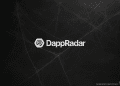 DappRadar logo fading over a dark, cobweb-like Web3 network background, symbolizing the platform’s shutdown.