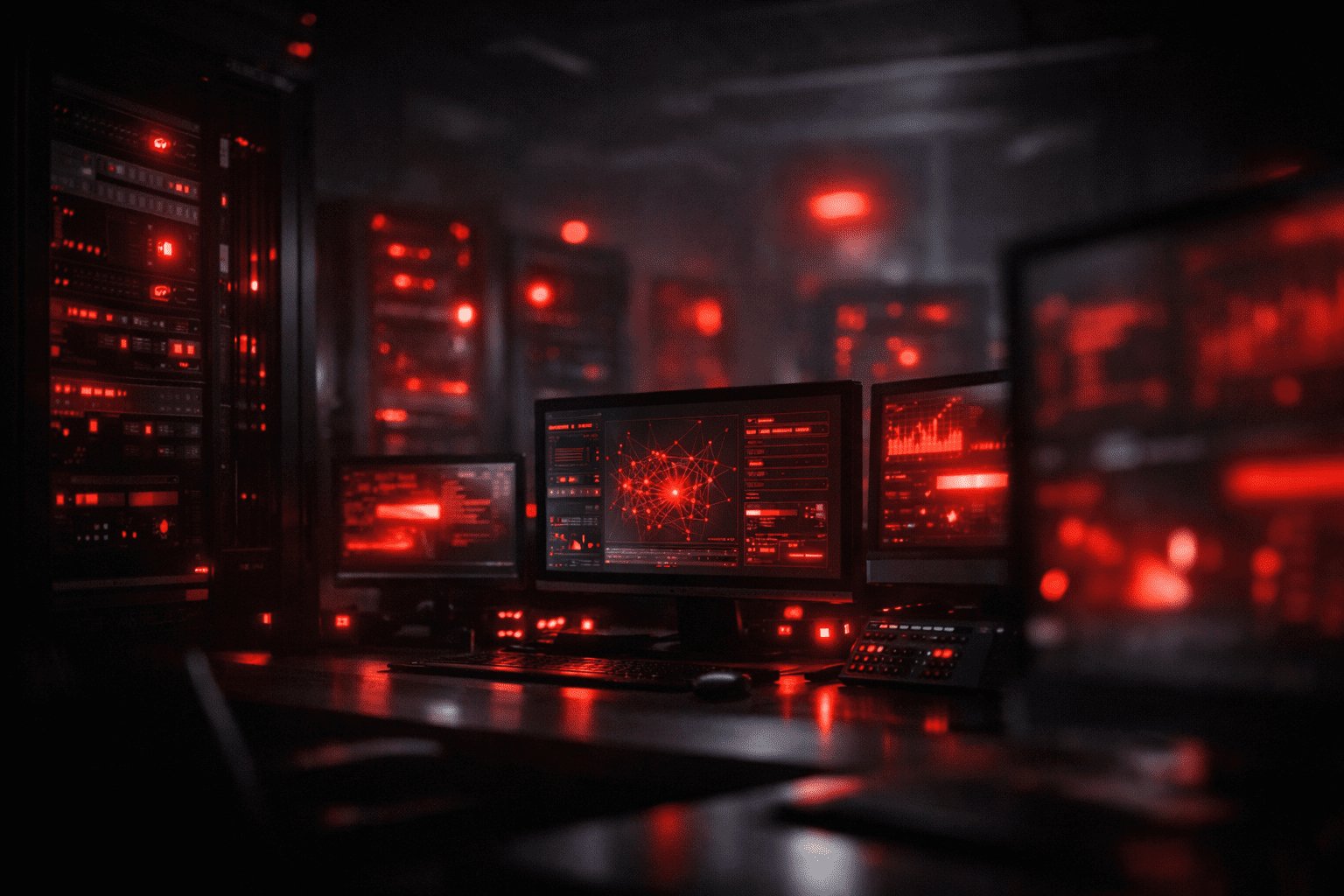 Abstract AI operations environment with red system alerts representing OpenAI’s code red strategy and accelerated GPT Image 1.5 release